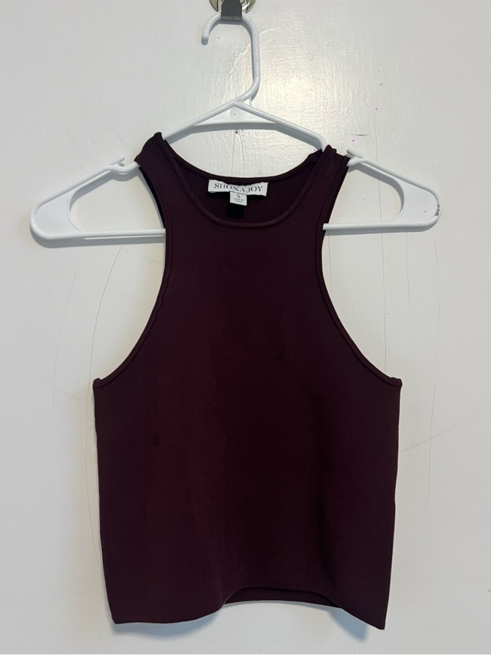 Shona Joy ribbed burgundy high-neck crop tank top $220
Size S